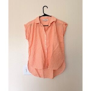 LOFT Striped Seersucker Top Sleeveless Button Down Blouse Orange XS